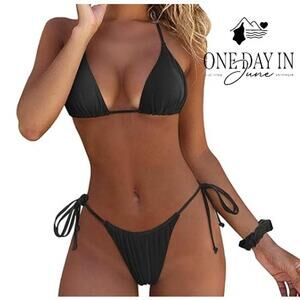 Atengnes Adjustable Triangle Tie Side Bikini Swimsuit Size S